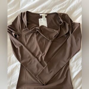 H&M Brown Long Sleeve Cowl Neck Top